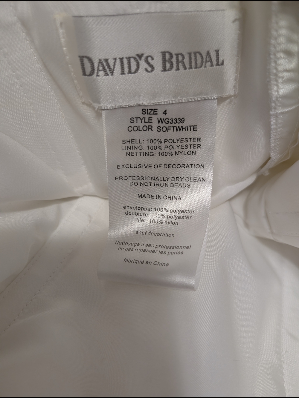 David’s Bridal Ivory Strapless Satin Wedding Dress w/ Ruching & Beaded Detail - Picture 4 of 5